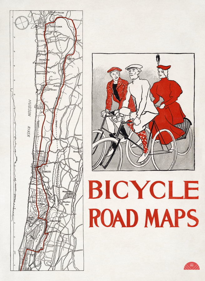 Bicycle road maps 1895 by Edward Penfield  Print