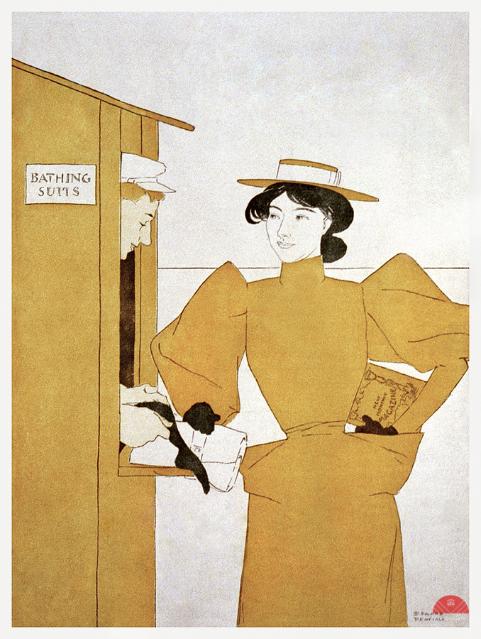 Woman picking up bathing suits 1895 by Edward Penfield  Print