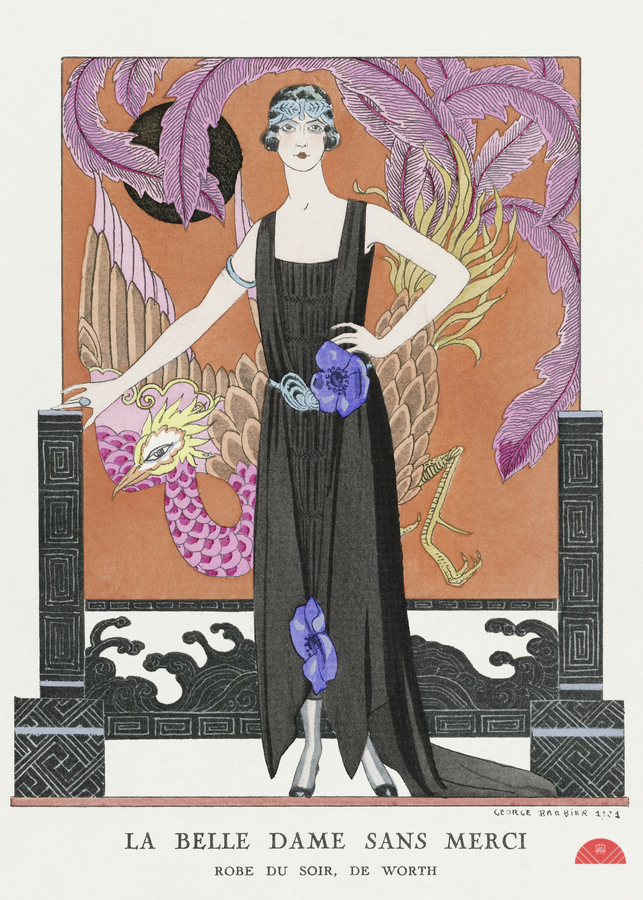 La belle dame sans merci: Robe du soir de Worth 1921 fashion illustration  by George Barbier.   Print