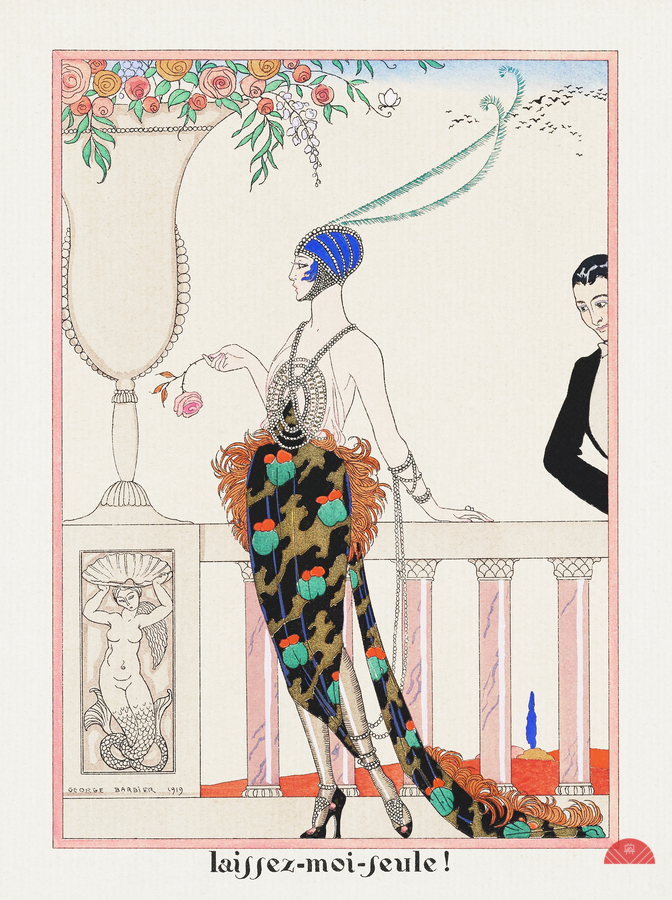 Laissez-moi-feule! from Les Feuillets dArt 1919 fashion illustration by George Barbier.  Print