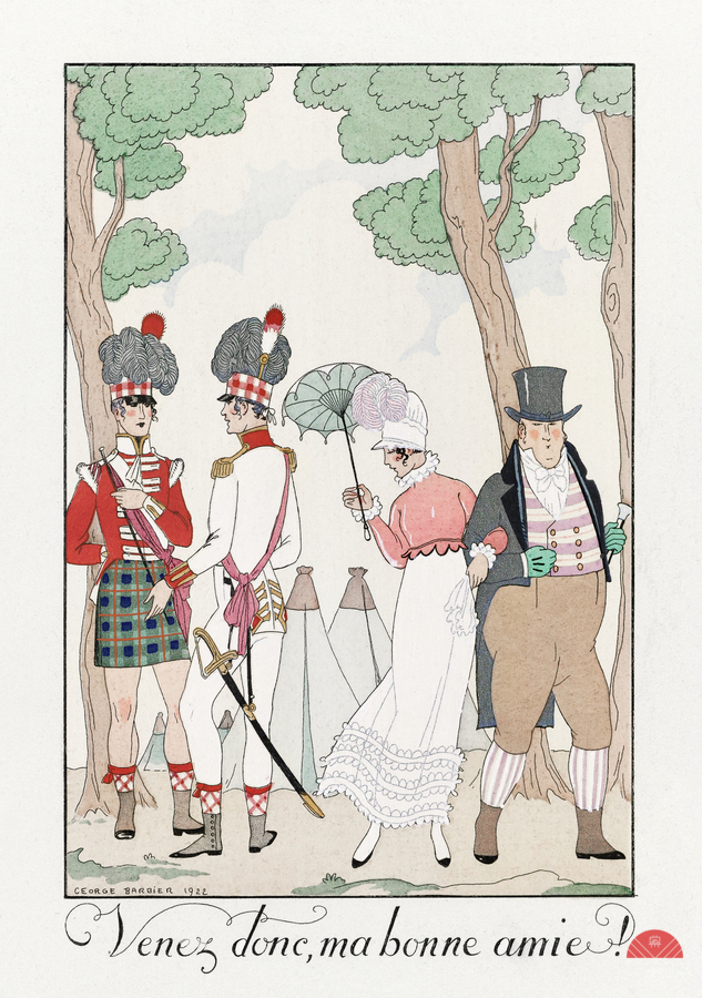Come on my good friend! 1923 fashion illustration  by George Barbier.   Print
