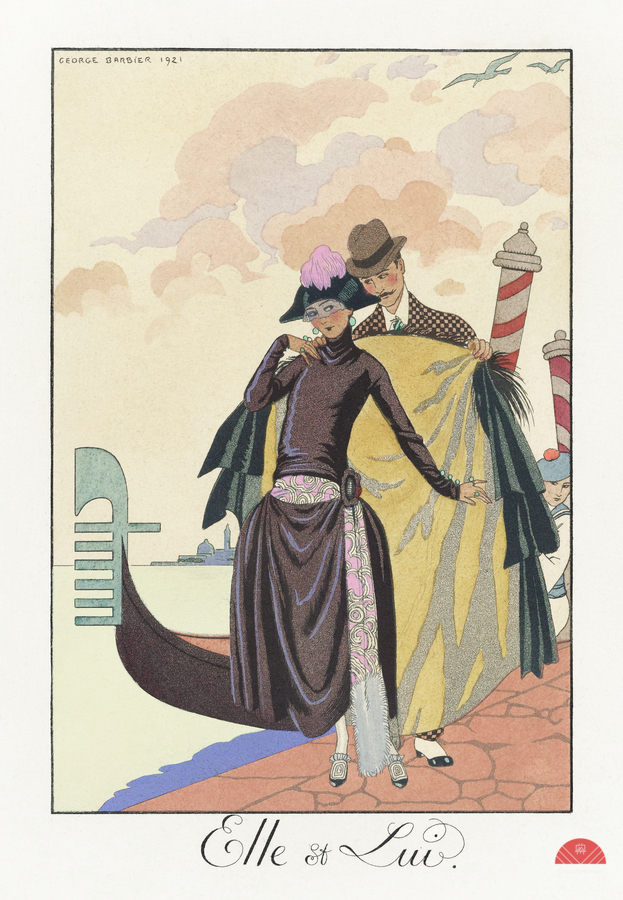 Elle et Lui 1922 fashion illustration  by George Barbier.   Print