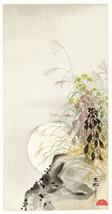 Grass and full moon 1900 - 1936 by Ohara Koson 1877-1945.  Print