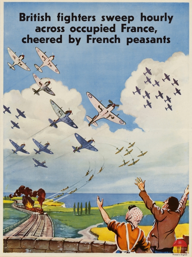 British Fighters Sweep Hourly Across Occupied France Cheered by French Peasants  Print