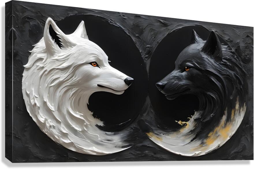 White Wolf Black Wolf By ISHISH Canvas Print