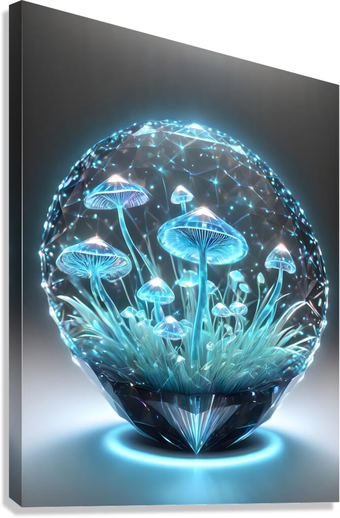  Glowing Crystal Mushrooms By ISHISH Canvas Print