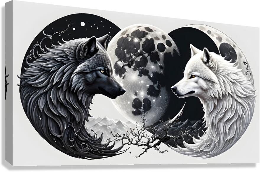 White Wolf Black Wolf Moon By ISHISH Canvas Print