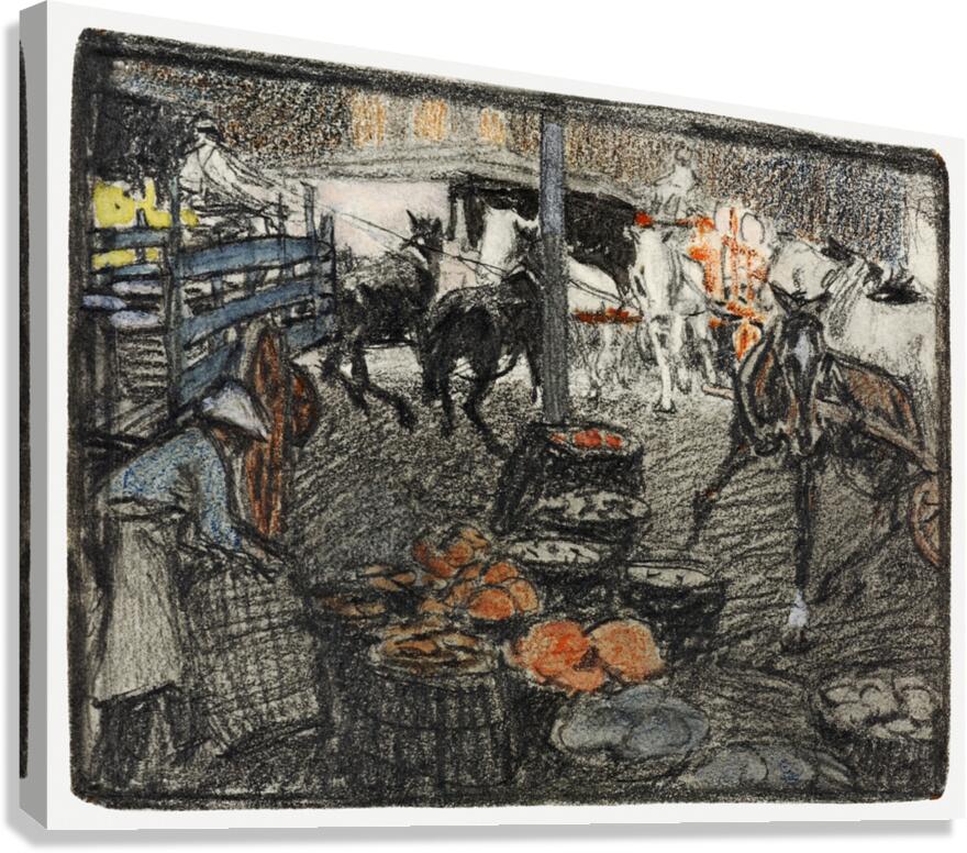 A busy scene of a market by Edward Penfield 1866-1925 Canvas Print