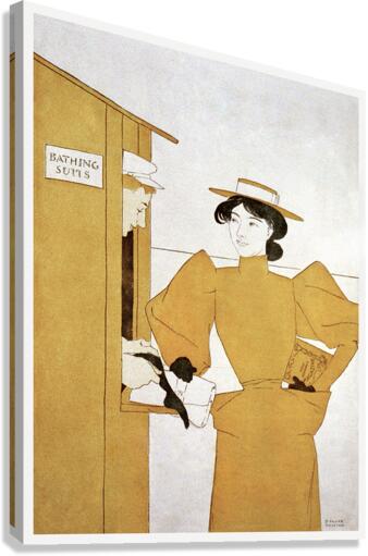 Woman picking up bathing suits 1895 by Edward Penfield Canvas Print