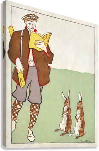 Man reading a book with Hares 1895 by Edward Penfield Canvas Print