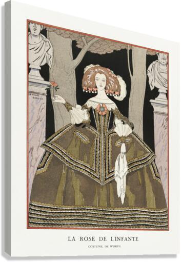 La rose de linfante: Costume de Worth from Gazette du Bon Ton. Art- Modes & Frivolit&eacutes No. 8 1924 fashion illustration  by George Barbier.  Canvas Print