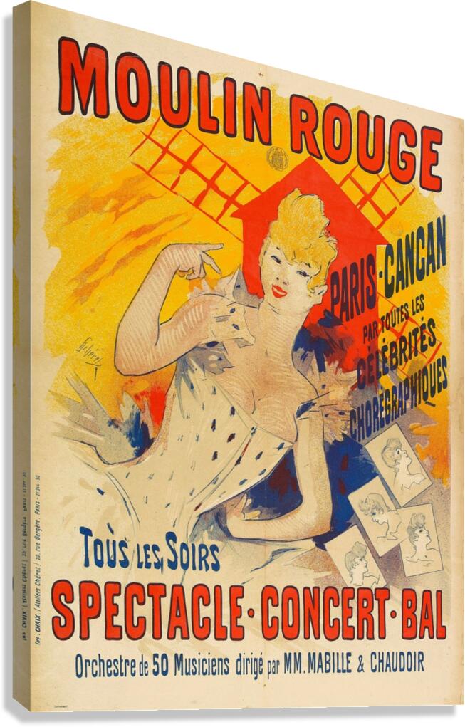 Moulin Rouge Paris-Cancan 1890 Poster by Jules Chéret Canvas Print