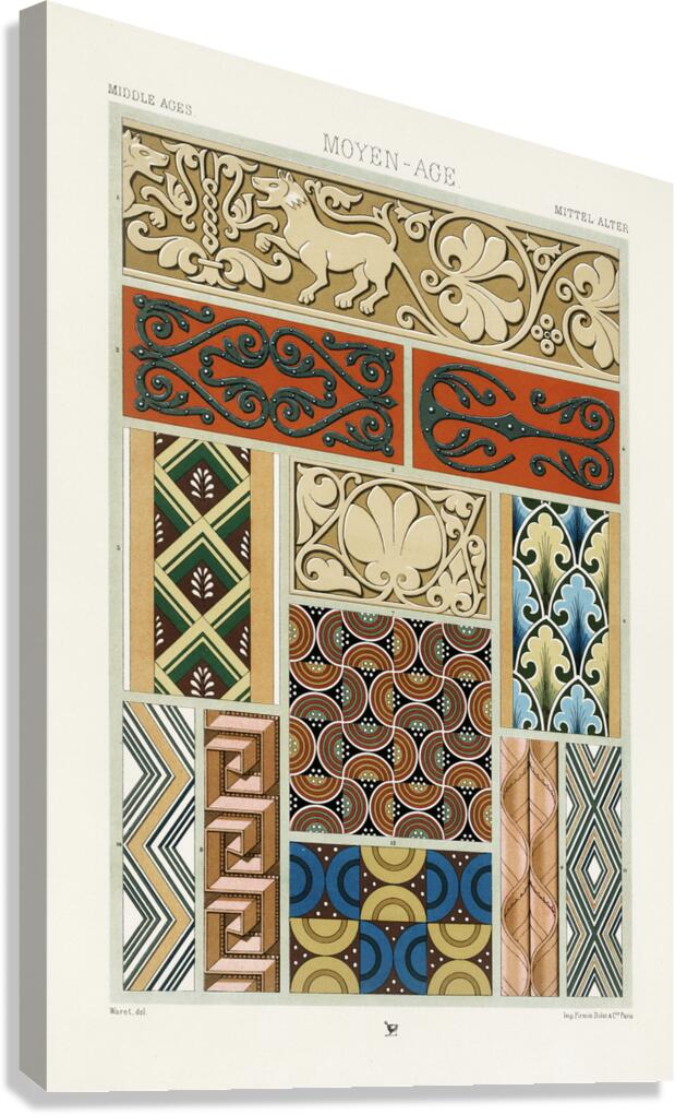 Middle-Ages pattern. 1888 edition Lornement Polychrome by Albert Racine 1825–1893. Canvas Print