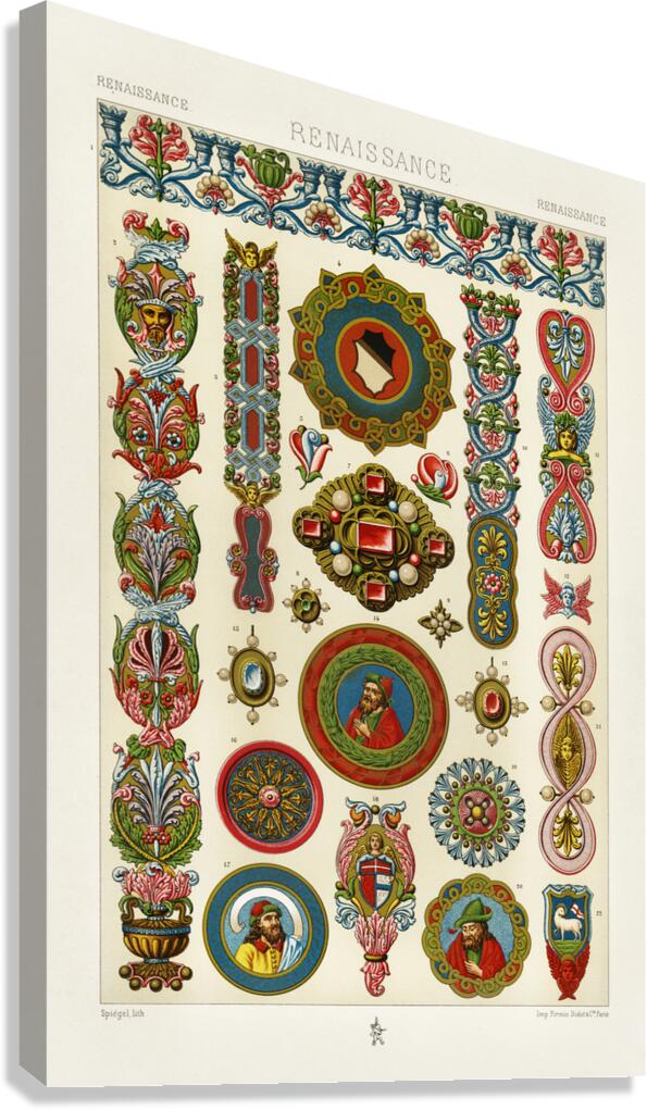 Renaissance pattern. 1888 edition Lornement Polychrome by Albert Racine 1825–1893. Canvas Print