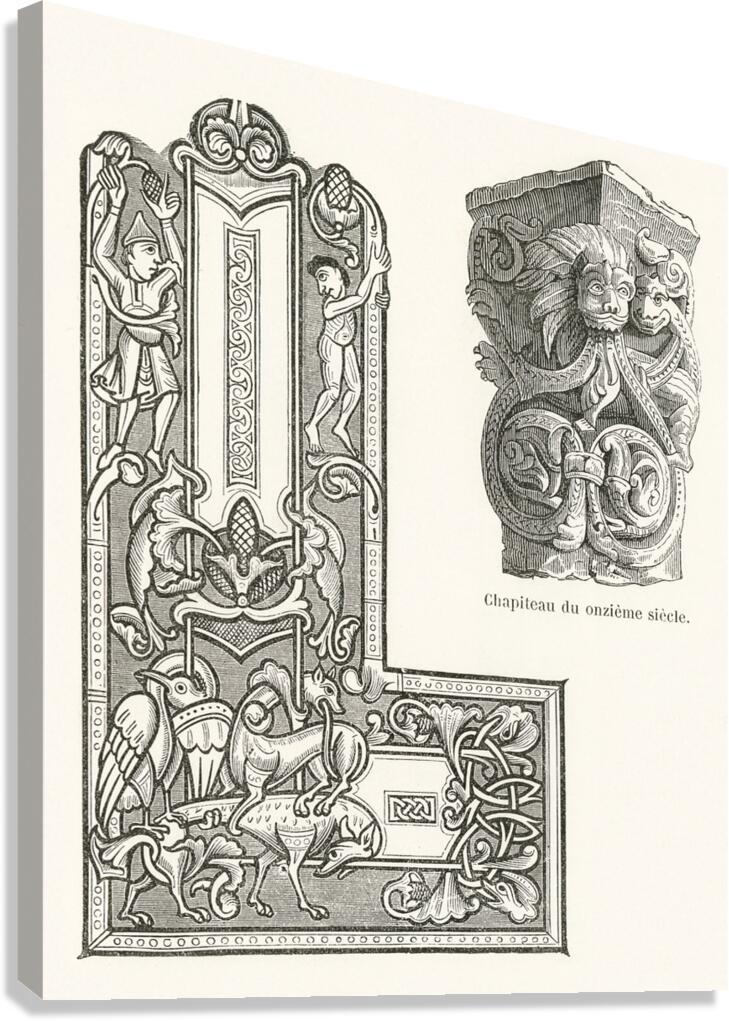 Antique Chinese illustrations. 1888 edition Lornement Polychrome by Albert Racine 1825–1893. Canvas Print