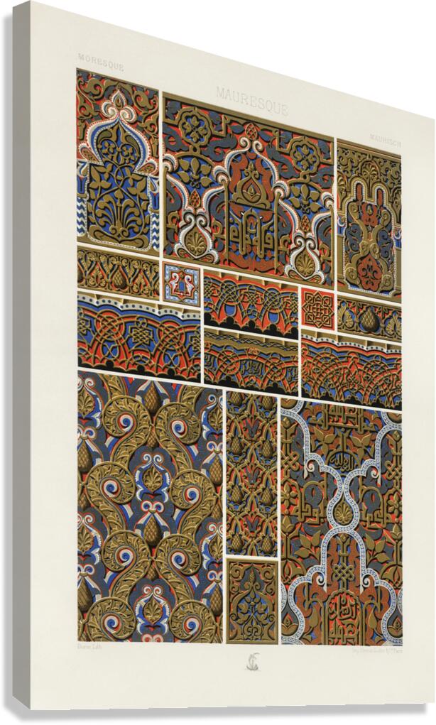 Moresque pattern. 1888 edition Lornement Polychrome by Albert Racine 1825–1893. Canvas Print