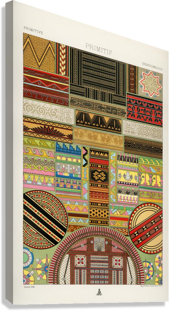 Primitive pattern. 1888 edition Lornement Polychrome by Albert Racine 1825–1893. Canvas Print