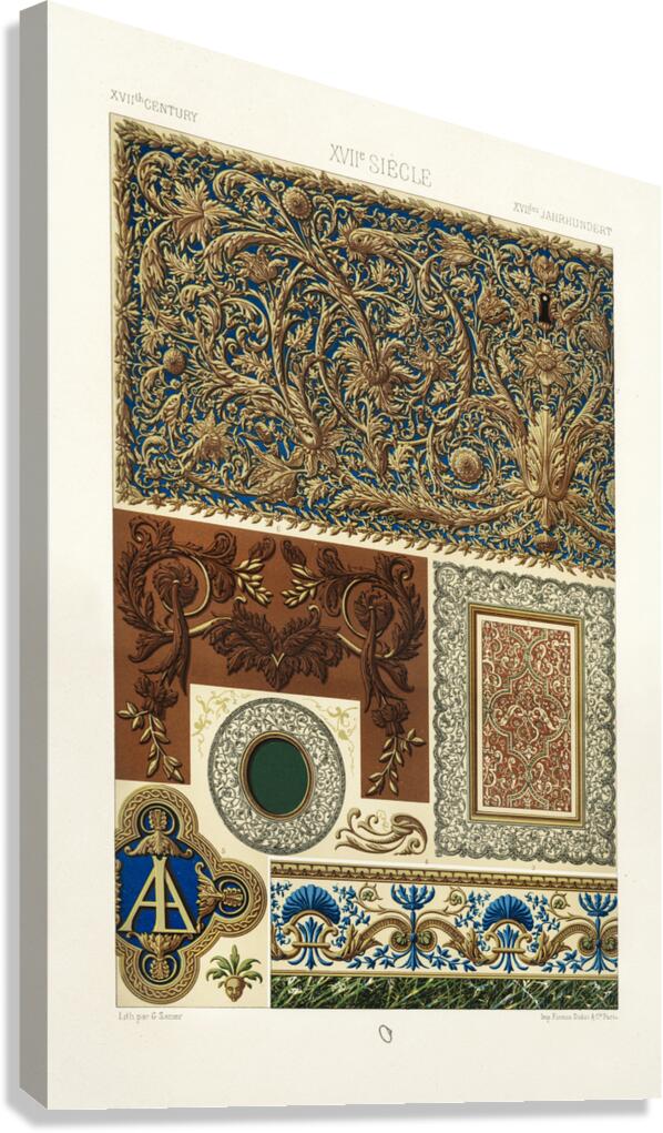 17th Century pattern. 1888 edition Lornement Polychrome by Albert Racine 1825–1893. Canvas Print