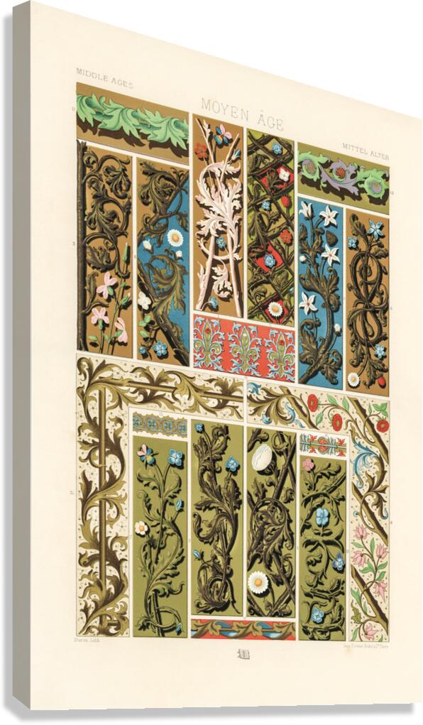 Middle-Ages pattern. 1888 edition Lornement Polychrome by Albert Racine 1825–1893. Canvas Print