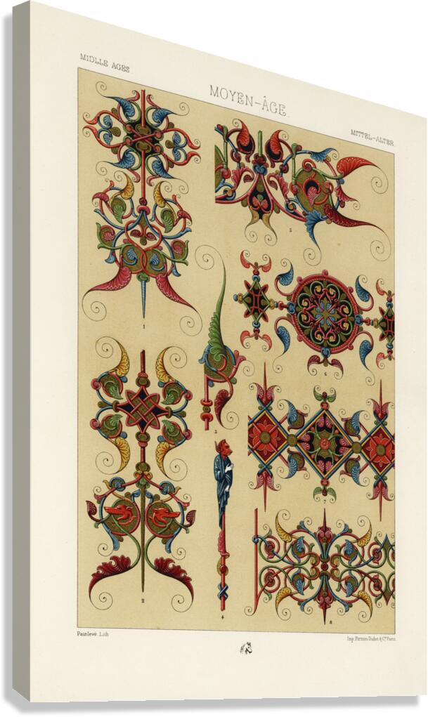 Middle-Ages pattern. 1888 edition Lornement Polychrome by Albert Racine 1825–1893. Canvas Print