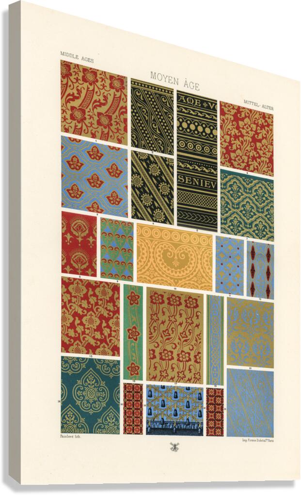 Middle-Ages pattern.  1888 edition Lornement Polychrome by Albert Racine 1825–1893. Canvas Print