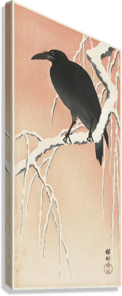 Crow on snowy branch 1900 - 1936 by Ohara Koson 1877-1945. Canvas Print