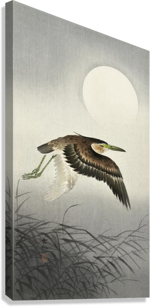 Heron at full moon 1900 - 1930 by Ohara Koson 1877-1945. Canvas Print