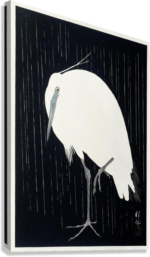 Egret in the rain 1925 - 1936 by Ohara Koson 1877-1945. Canvas Print