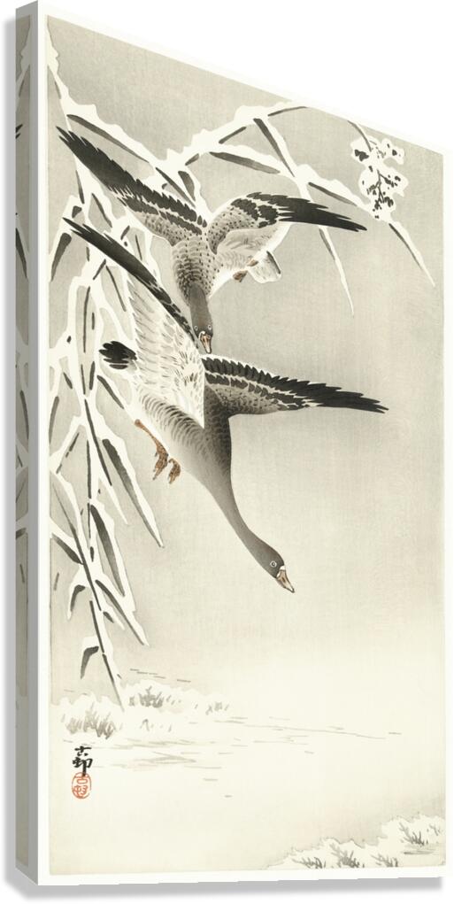 Two collies in snowy landscape 1900 - 1930 by Ohara Koson 1877-1945. Canvas Print