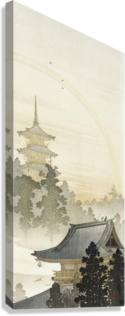 Pagoda and rainbow 1900 - 1910 by Ohara Koson 1877-1945. Canvas Print