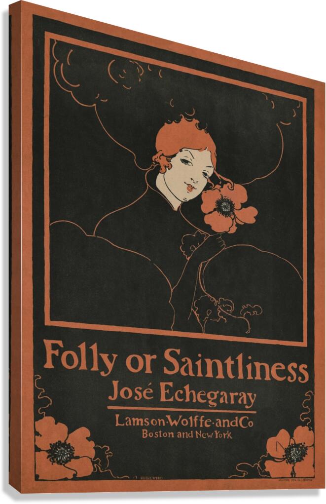 Folly or Saintliness 1895 vintage poster of a woman with flowers by Ethel Reed.  Canvas Print