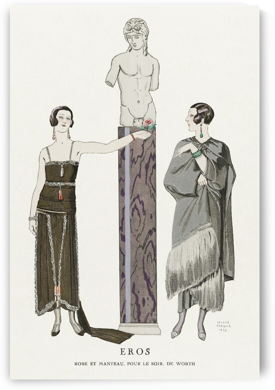 Eros / Robe et manteau pour le soir de Worth from Gazette du Bon Ton No. 9 1924 fashion illustration  by George Barbier.  by IStockHistory com