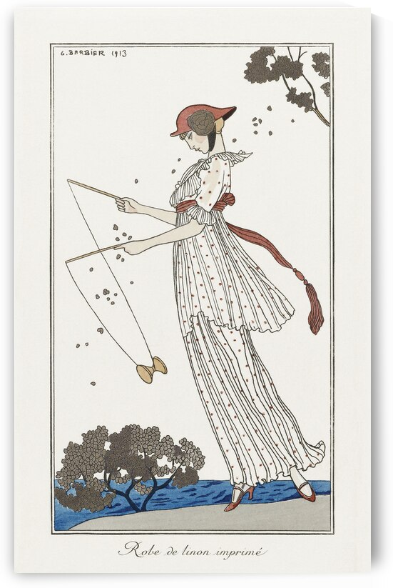 Costumes Parisiens: Robe de linon imprim&eacute from Journal des Dames et des Modes 1913 fashion illustration  by George Barbier.  by IStockHistory com