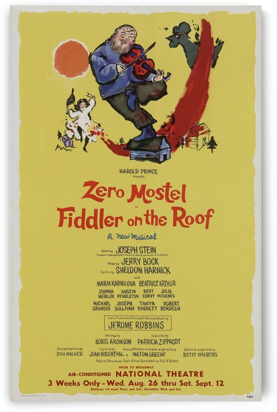 Harold Prince presents Zero Mostel in Fiddler on the roof 1964 Artcraft Lithograph American 1905–1970 by IStockHistory com