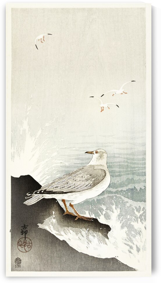 Gull on rock 1900 - 1910 by Ohara Koson 1877-1945. by IStockHistory com