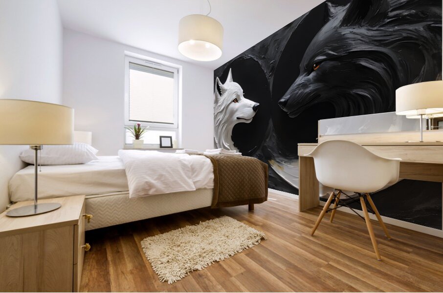 White Wolf Black Wolf By ISHISH Mural print