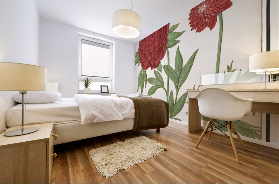 Peony and anemone in vintage style Mural print