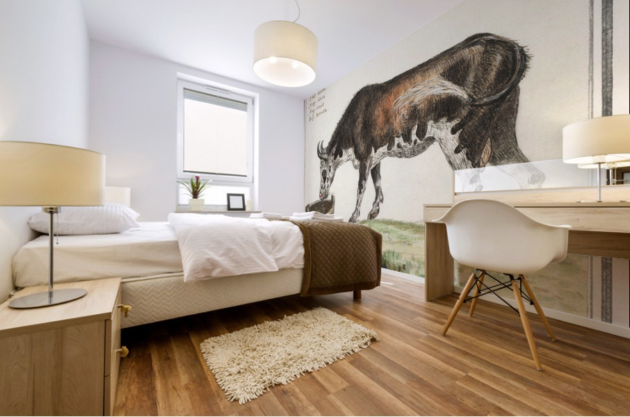 Cow in vintage style Mural print