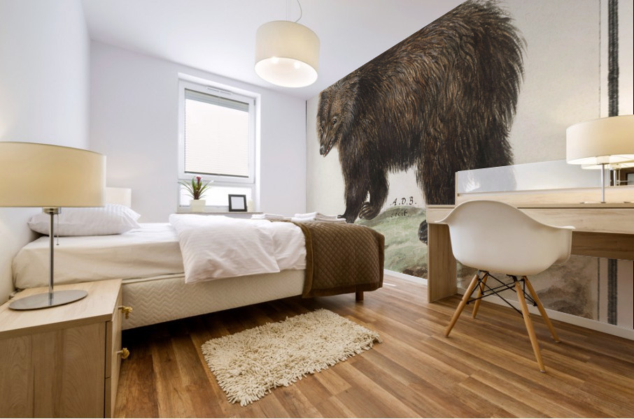 Grizzly bear in vintage style Mural print