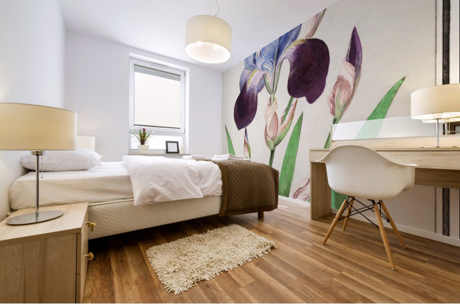 Purple iris in vintage style Mural print