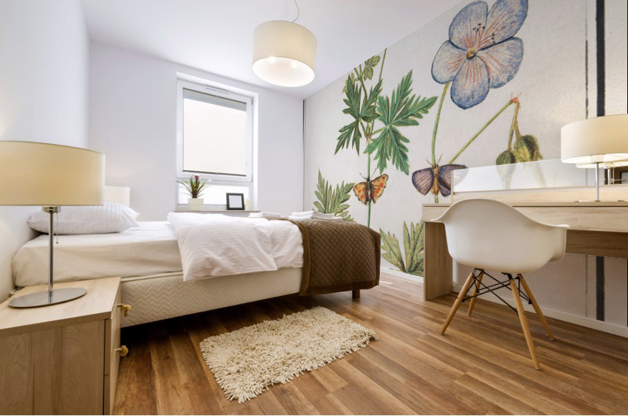 Storksbills and butterflies Mural print