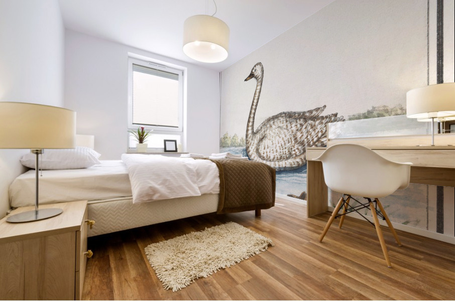 Swan in vintage style Mural print