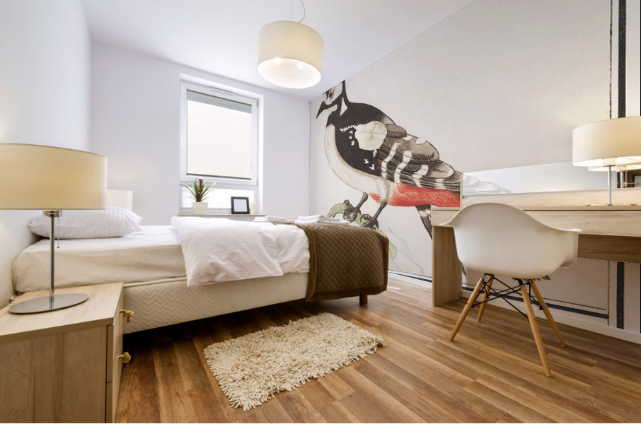 Great spotted woodpecker in vintage style Mural print