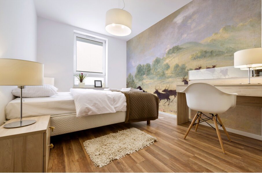 Elk and Buffalo Making Acquaintance Texas 1846-1848 Mural print