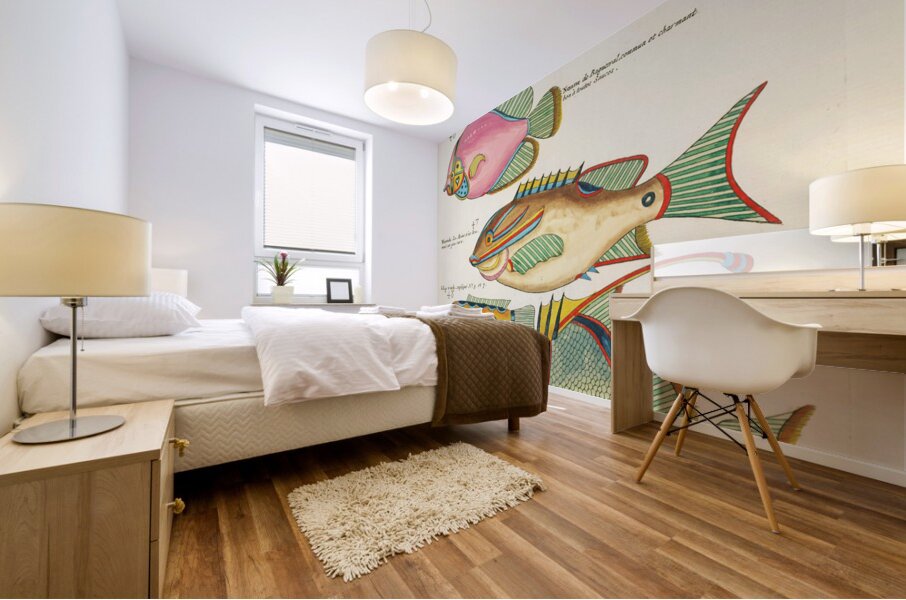 Colourful and surreal illustrations of fishes found in Moluccas Indonesia and the East Indies by Louis Renard 1678 -1746 from Histoire naturelle des plus rares curiositez de la mer des Indes 1754. Mural print