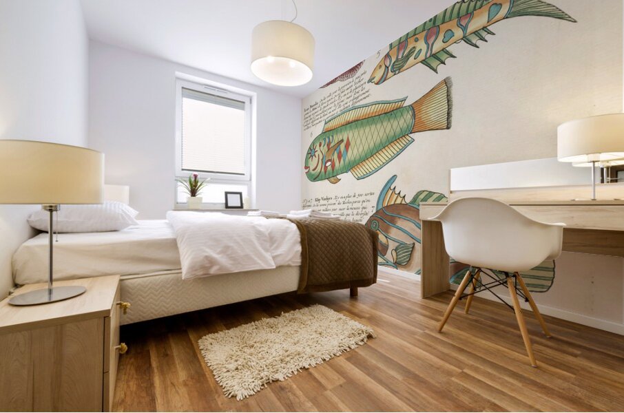 Colourful and surreal illustrations of fishes found in Moluccas Indonesia and the East Indies by Louis Renard 1678 -1746 from Histoire naturelle des plus rares curiositez de la mer des Indes 1754. Mural print