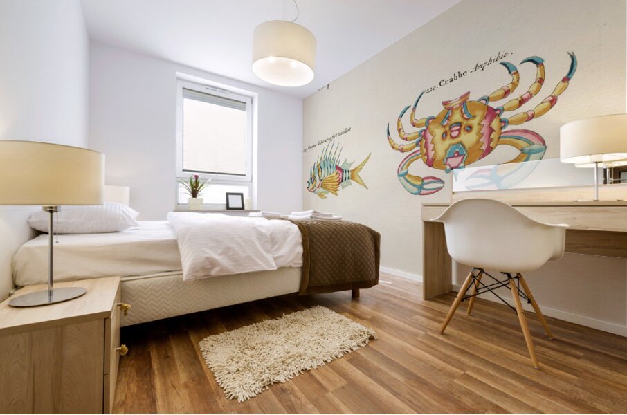 Colourful and surreal illustrations of crabs and lobster found in Moluccas Indonesia and the East Indies by Louis Renard 1678 -1746 from Histoire naturelle des plus rares curiositez de la mer des Indes 1754. Mural print