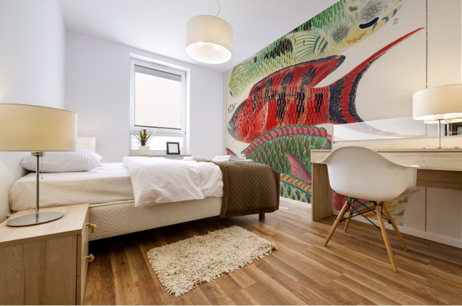 Great Barrier Reef Fishes from The Great Barrier Reef of Australia 1893 by William Saville-Kent 1845-1908.  Fig 1: Orange banded parrot fish Xiphochilus Fasciatus Fig 2: Hodgkinson&39s parrot fish Choerops Hodgkinsonii Fig 3: Scarlet banded Parrot fish C Mural print