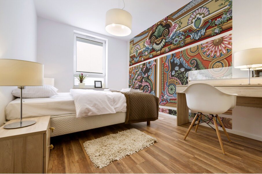 18th Century pattern. 1888 edition Lornement Polychrome by Albert Racine 1825–1893. Mural print