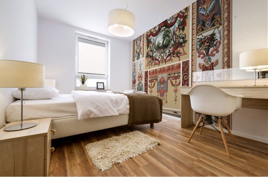 18th Century pattern. 1888 edition Lornement Polychrome by Albert Racine 1825–1893. Mural print